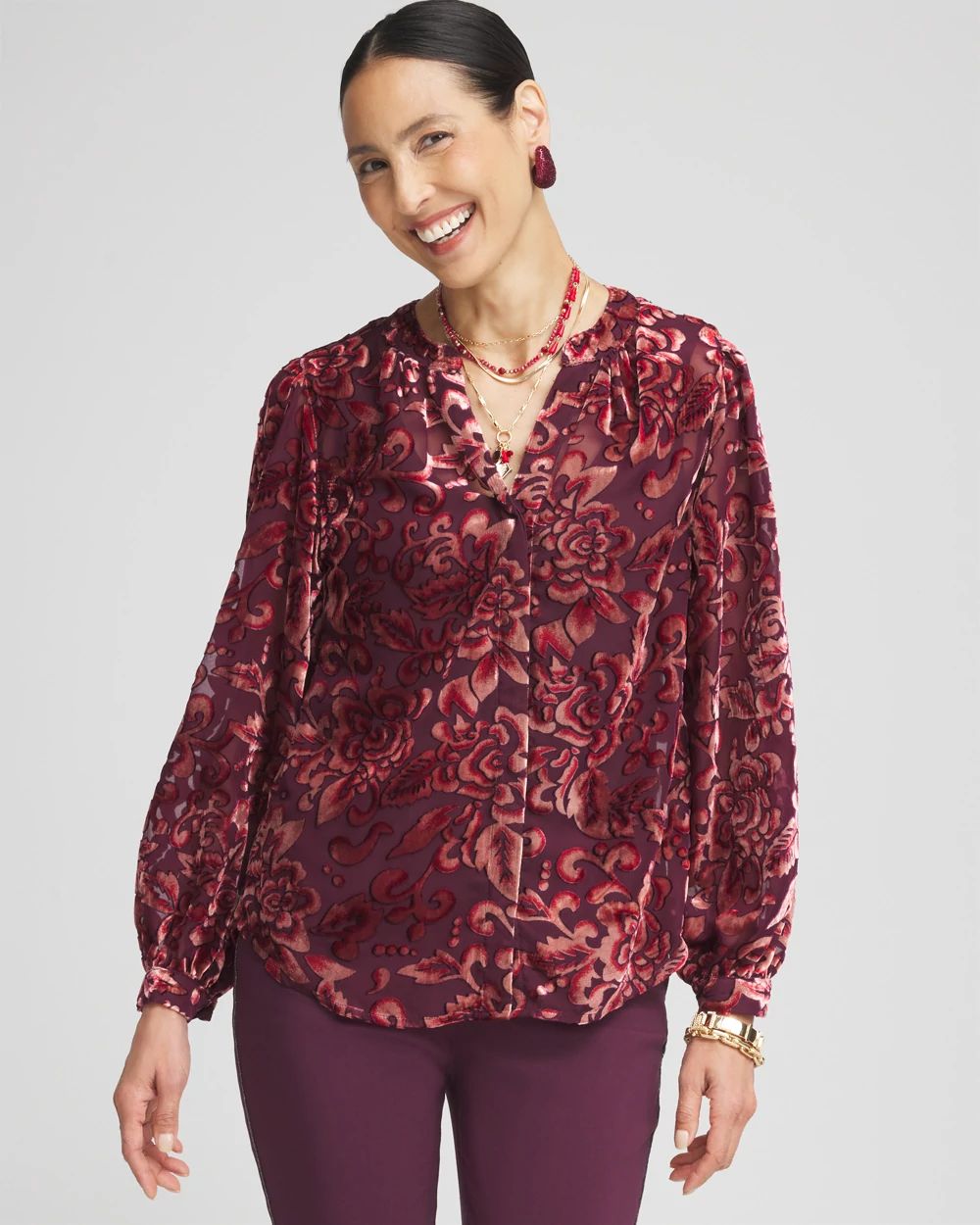 トップス melon&marron. Floral-Motif Mesh 3/4 Sleeve Top | Chico's